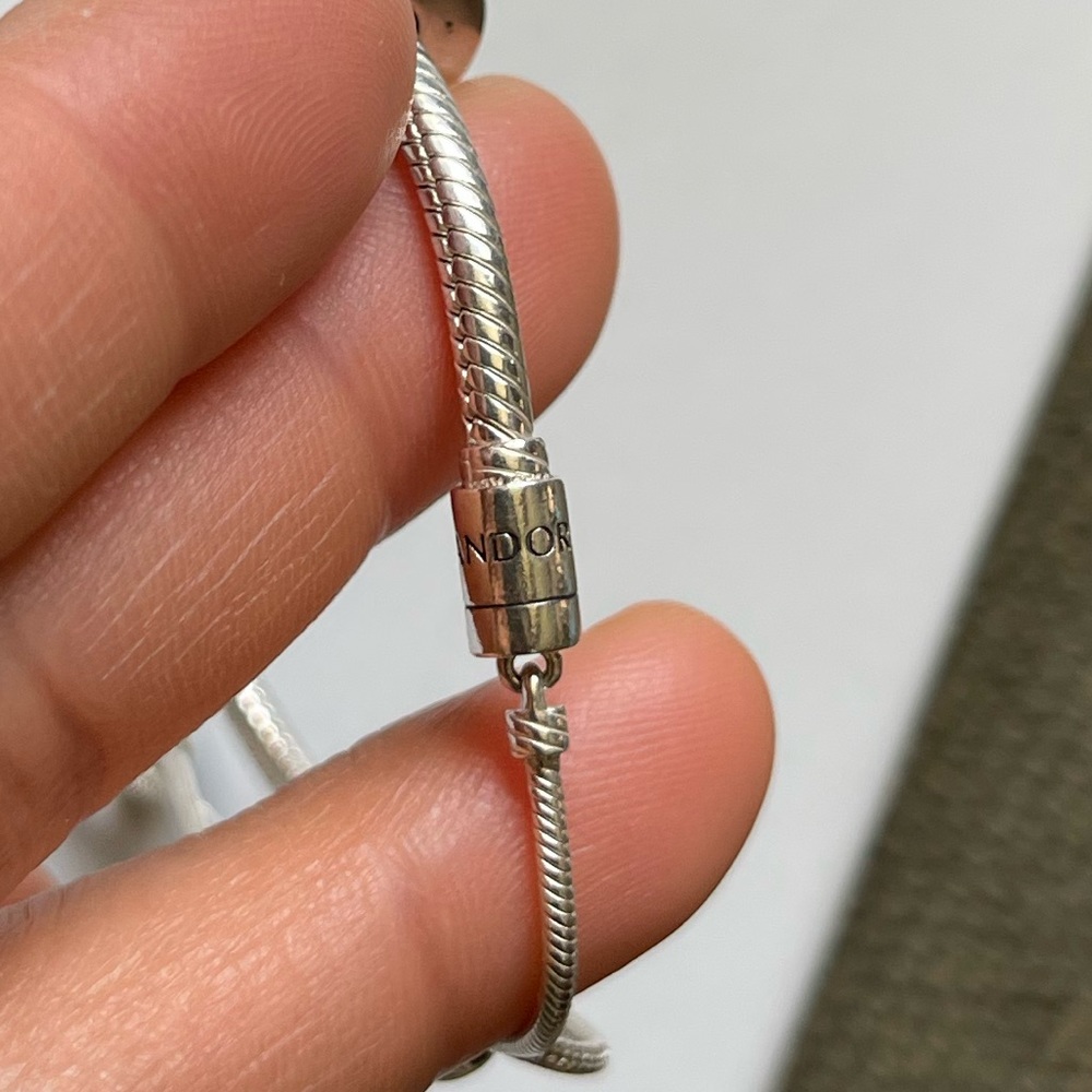 Authentic Pandora Slider Tennis Bracelet w/ 3 Pandora Charms EUC - Picture 14 of 16